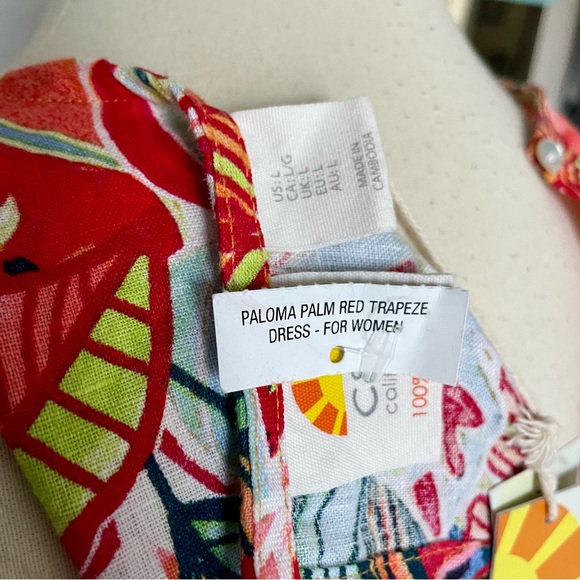 C&C California Colorful Leaf Print Sleeveless A-Line Linen Summer Dress Sz Large - Picture 6 of 13